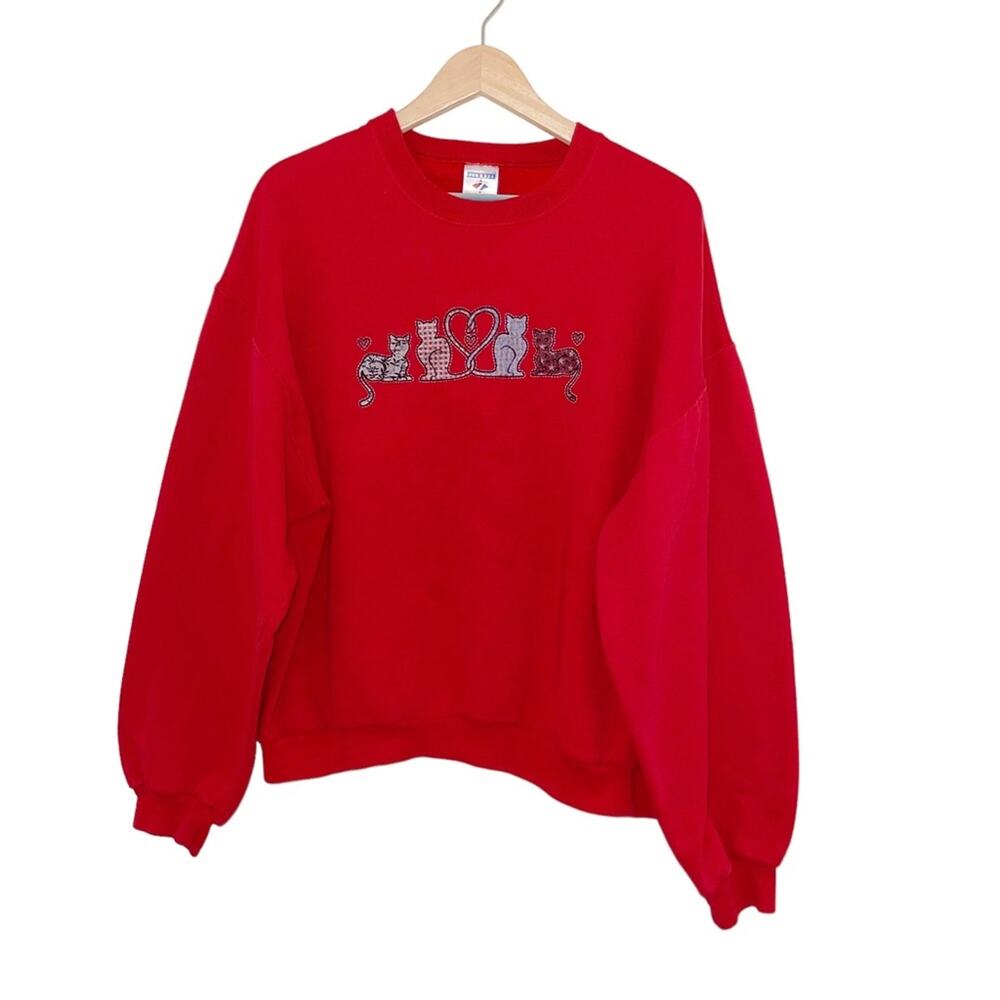 Vtg Cat Lover Graphic Red Sweatshirt - image 1